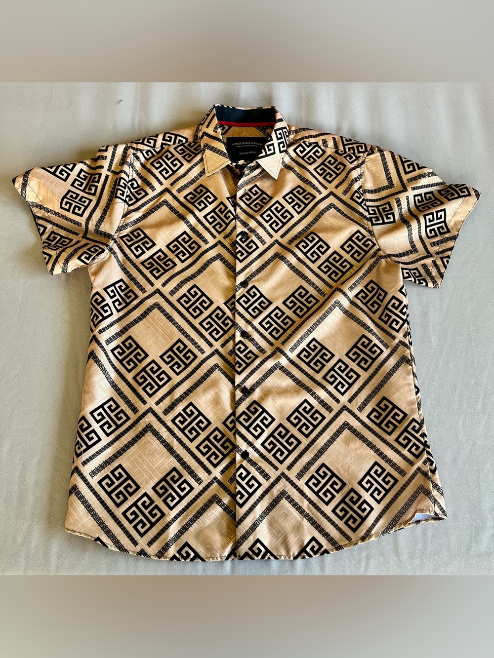 American Breed Smart Shirt Men's Geometric Button-Up Gold Black | Size XL